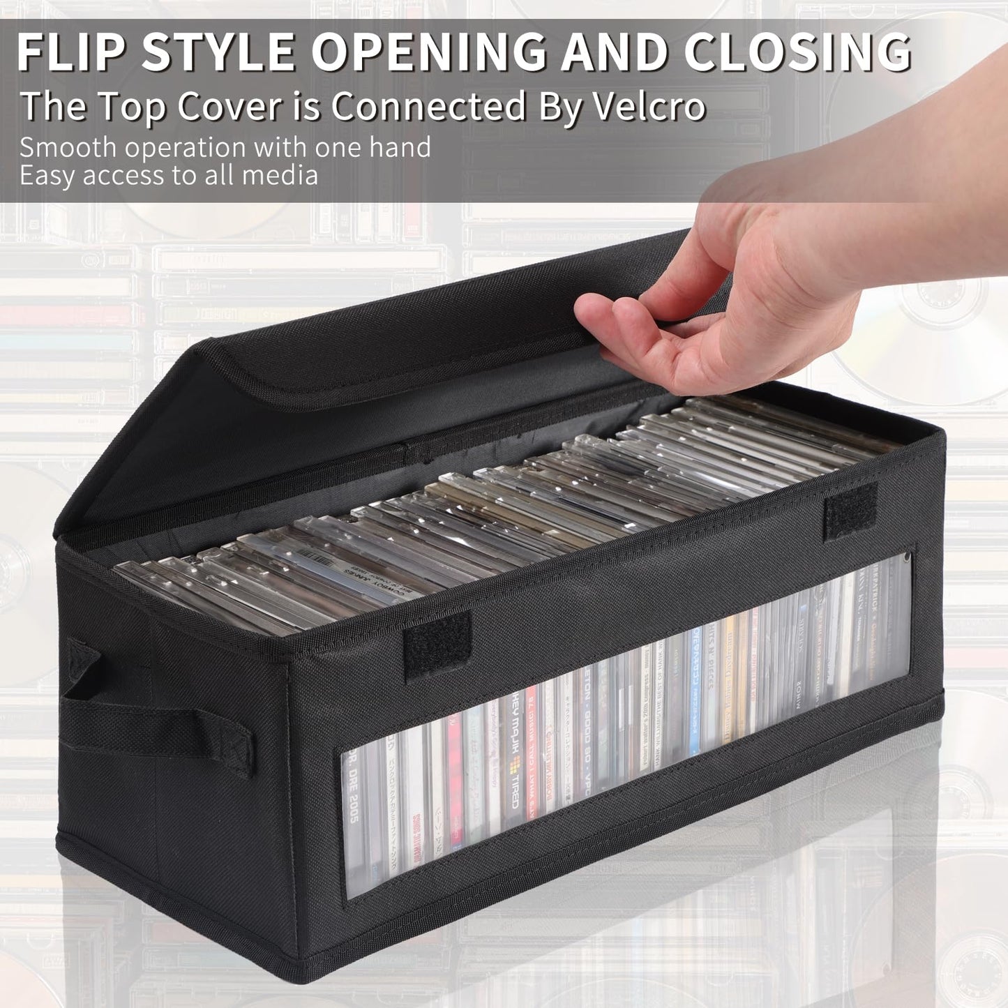 ivomau Home CD Storage Box, Tape Cassette Display Stand With Handle, Movie Box, DVD, Optical Disc Rack, Suitable For Living Room And Desktop