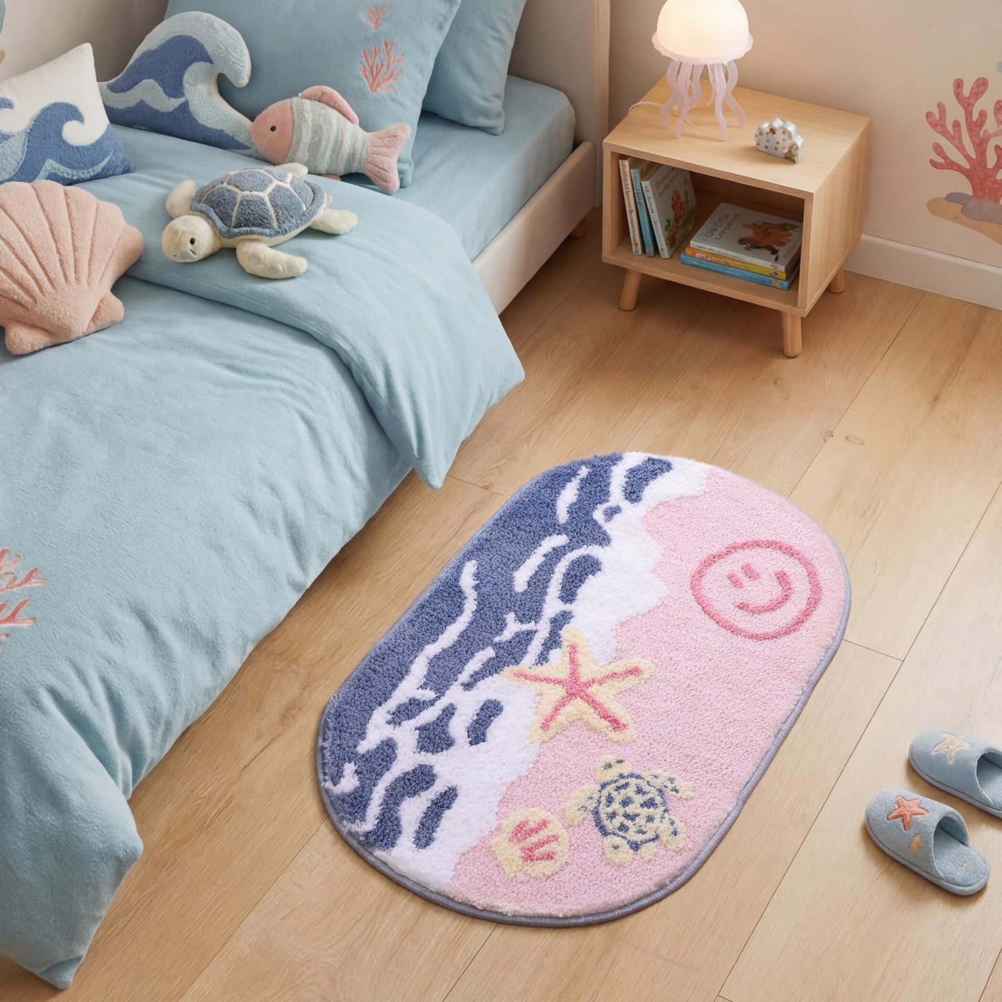 TRUEDAYS Beach Bath Mat - Soft Absorbent Non Slip Bath Mat, Cute Ocean Coastal Bathroom Decor Rug, Fun Bath Rugs for Bathroom Bedroom Decor 30x20 Inches