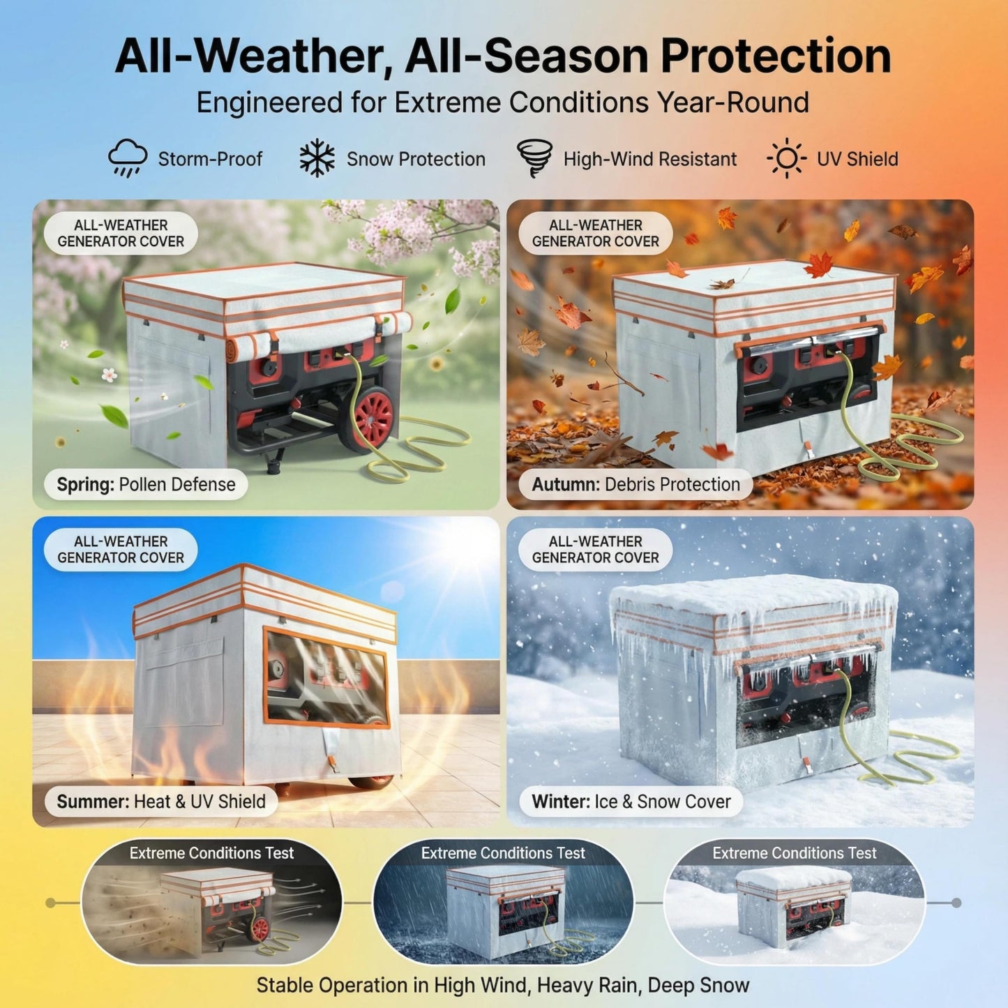 Generator Cover While Running - Heavy Duty Waterproof Generator Enclosure for Most 5000-10000 Watt Outdoor Portable Generators, Compatible with Predator, Westinghouse, Champion,32X24X24In. Beige