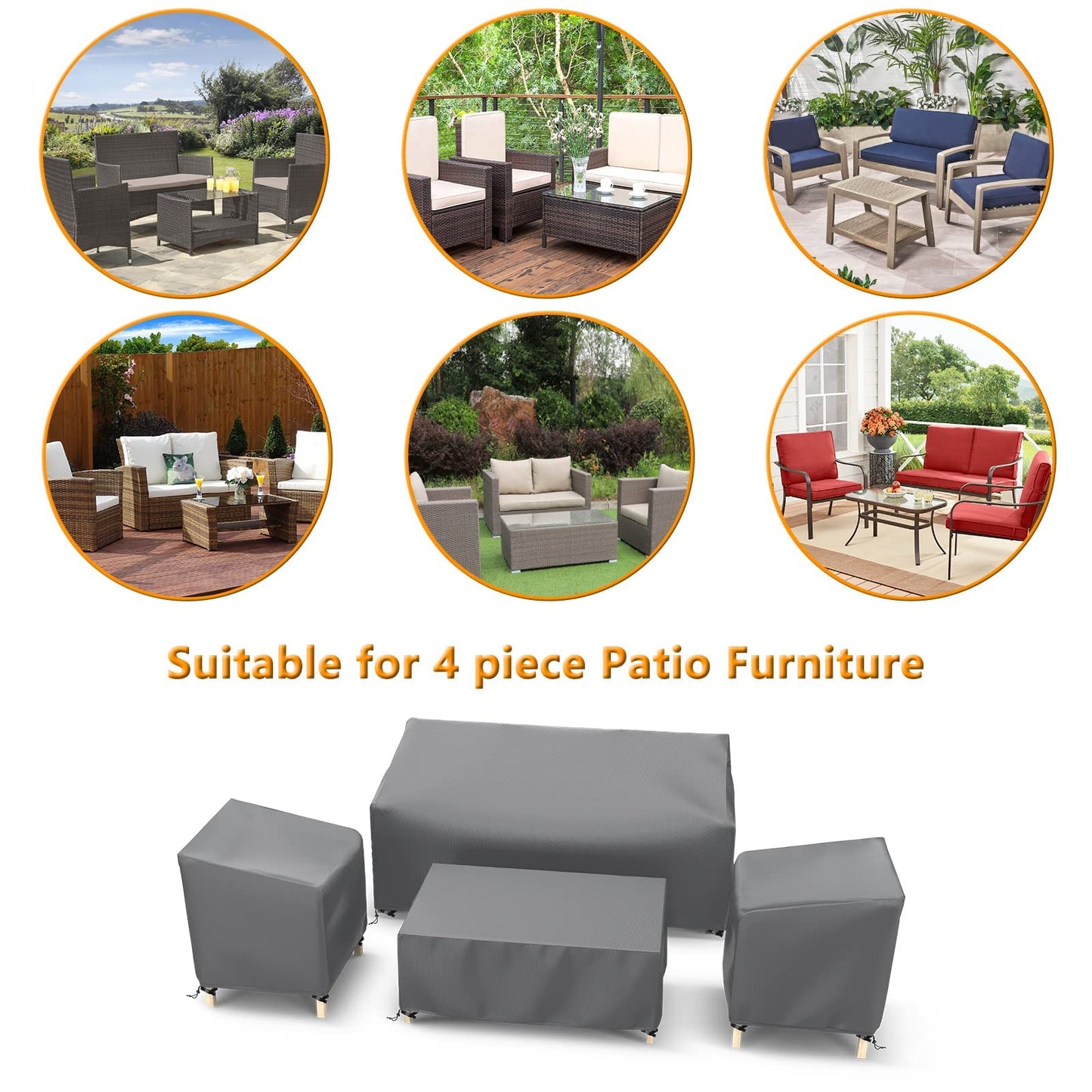 STARTWO Outdoor Waterproof Patio Furniture Covers 4-Piece Set for Chairs, Loveseat and Coffee Table, Grey