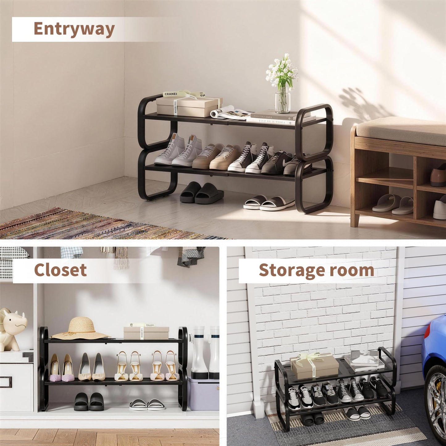 HDDTTZ 2 Tier Shoe Rack - Expandable Shoe Organizer for Closet