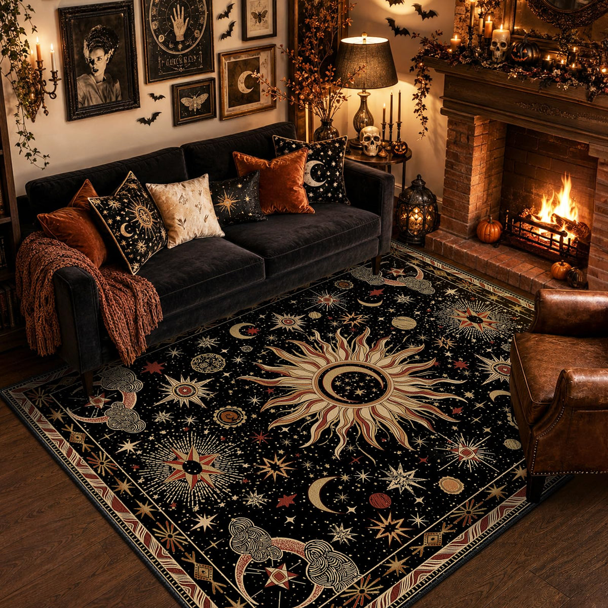 meejou Vacuum-Friendly, 5x7 Washable Area Rug, Black Gold Beige Red