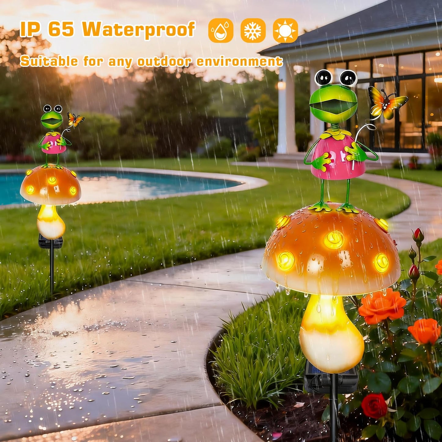ostritec Solar Garden Lights Outdoor Decor, 36.2" Cute Frog Mushroom Garden Stake Light with Warm LED Glow, Waterproof Metal Yard Ornament for Patio, Lawn, Flower Bed, Gardening Gifts for Mom Grandma