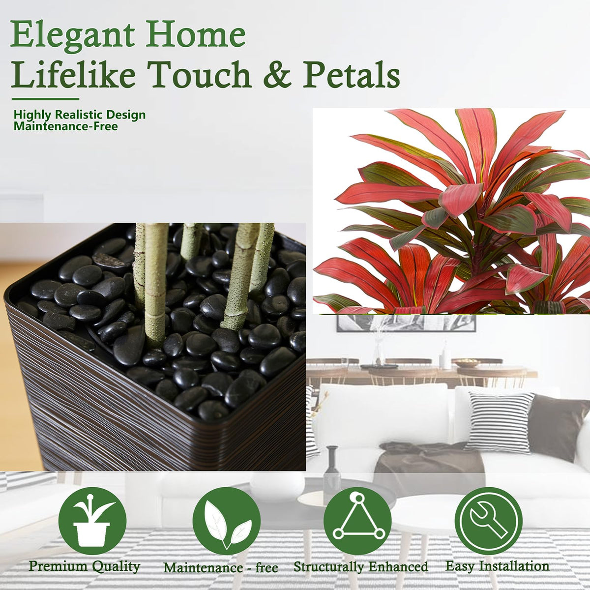 TNGGNT Artificial Dracaena Tree: 5FT Fake Plants Silk Faux Trees（White Pot）