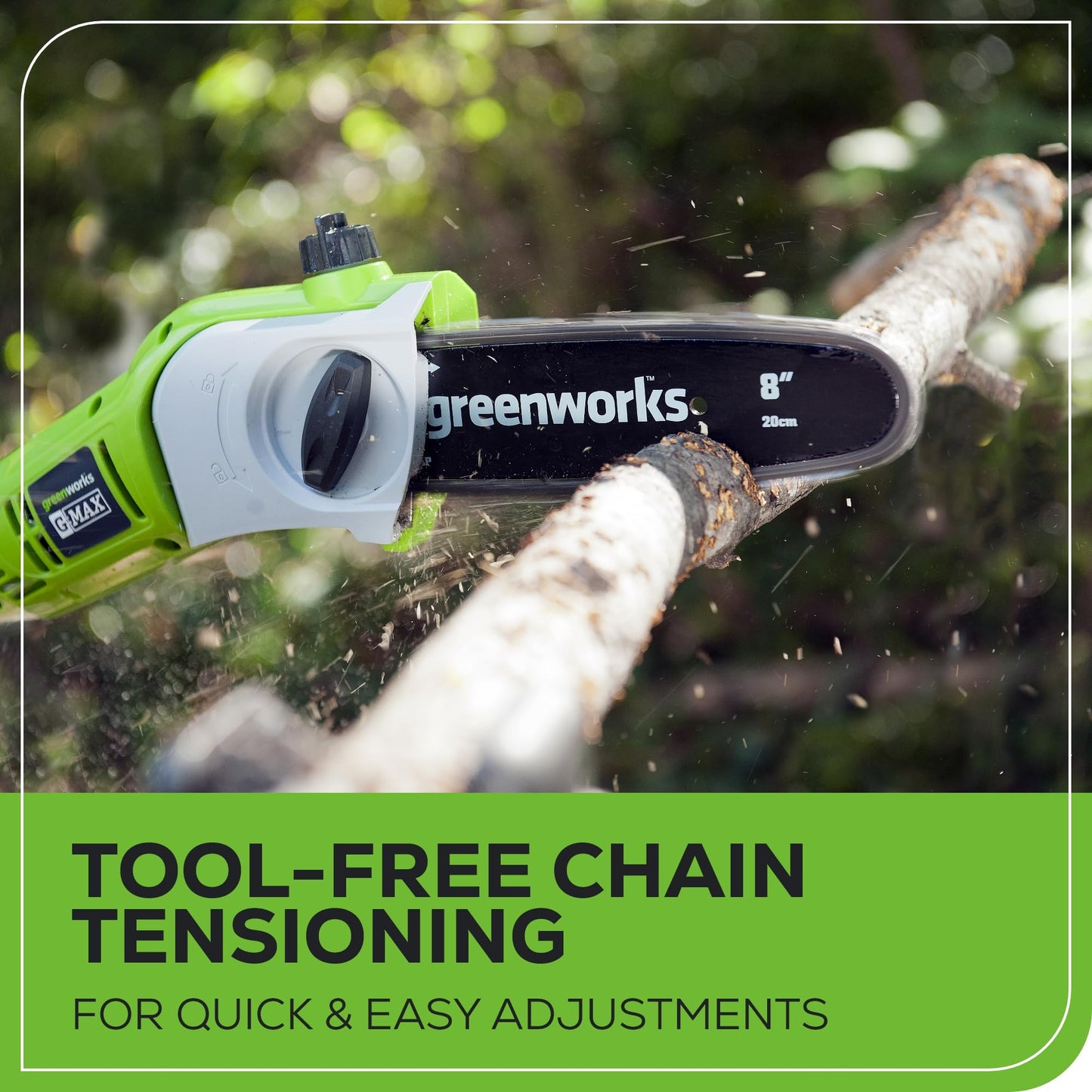 Greenworks 40V 8-inch Cordless Pole Saw with Hedge Trimmer Attachment 2.0Ah Battery and Charger Included