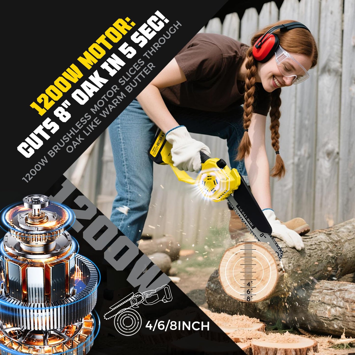 Brushless 2-IN-1 Cordless Pole Saw & Mini Chainsaw, 2× 21V 4.0Ah Battery 8 Inch Chain, Max Reach 16 Ft & Multi-Angle Electric Pole Saw for Tree Trimming, Pole Saw Battery Powered for Branch Cutting