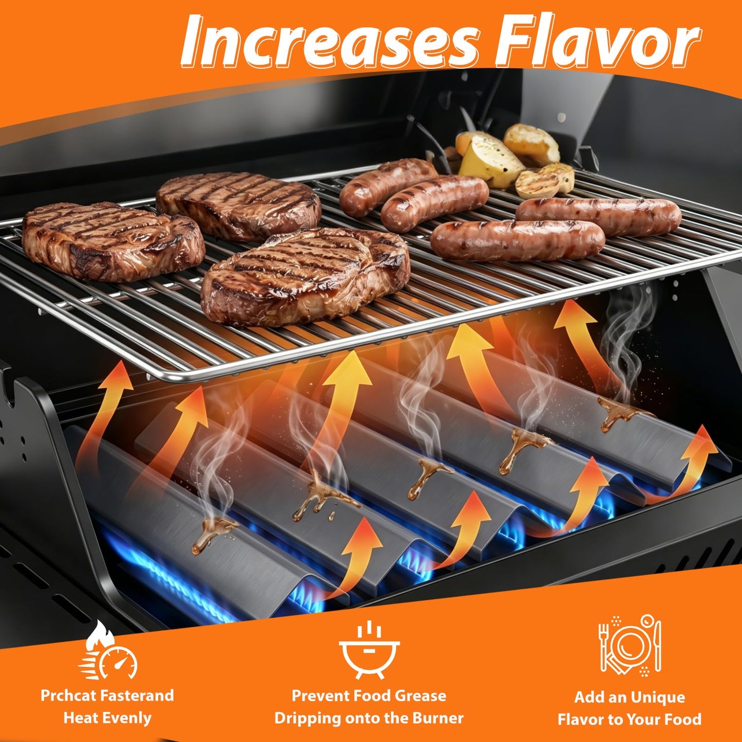 MKZOK Universal Adjustable Grill Burner Covers Heat Shields Heat Plates Replacement Flame Covers Heat Tents Porcelain Steel Grill Replacement Parts Extends from 11.75" Up to 21" L (Pack of 3)