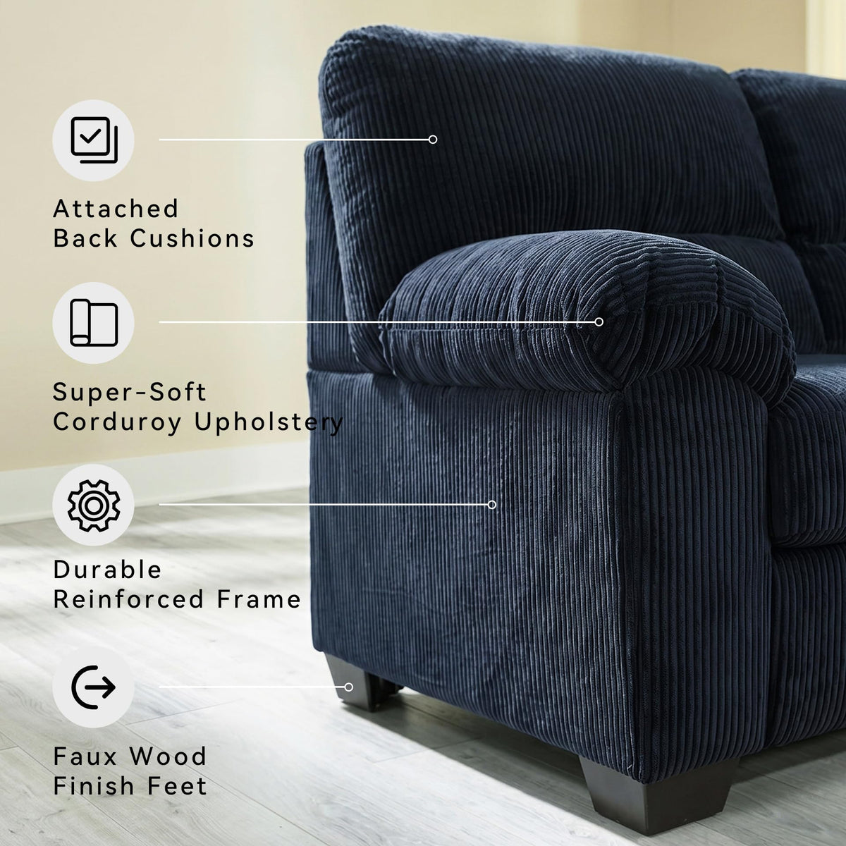 Signature Design by Ashley Sofa, 83-in Navy Corduroy, Anti-Sag Platform