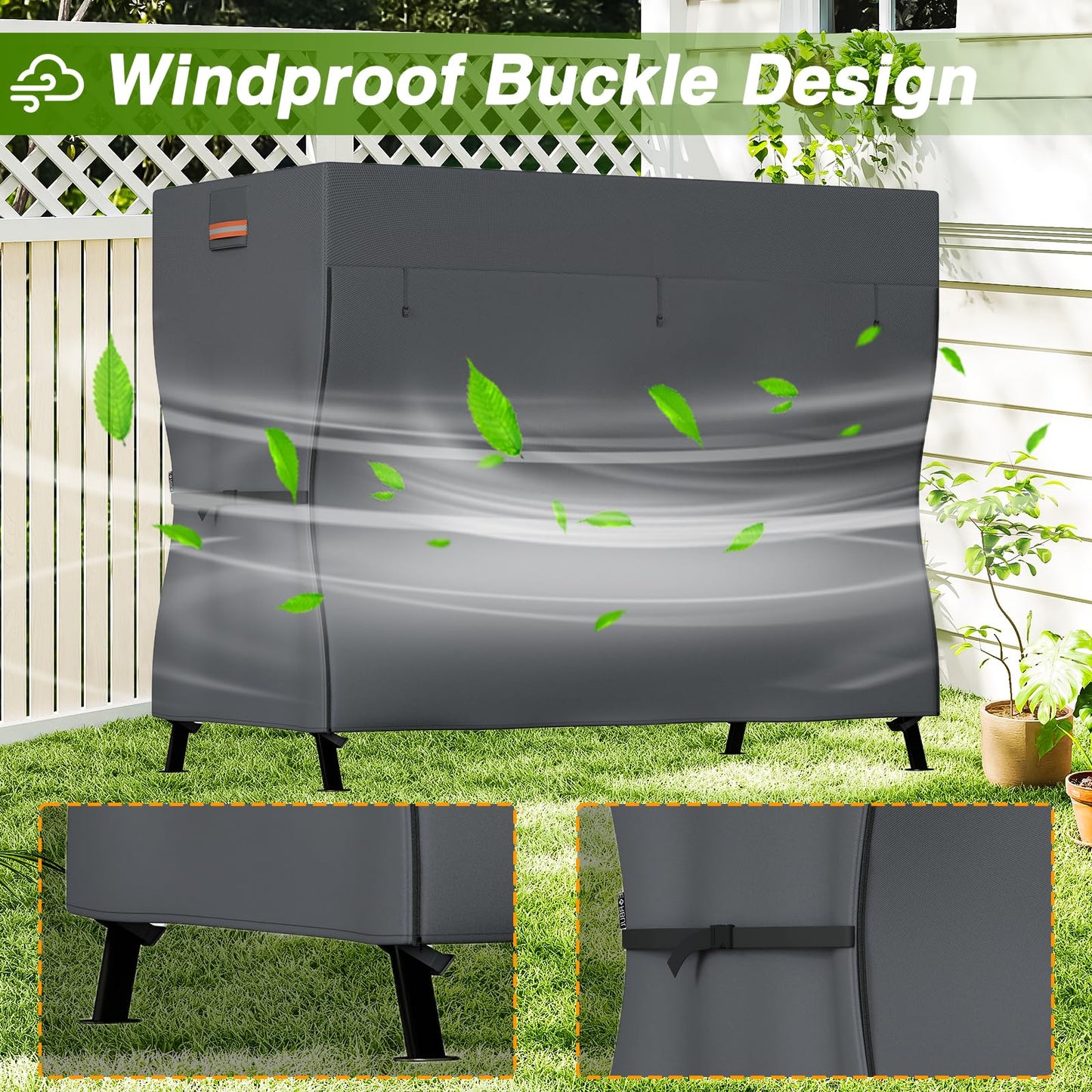 EVRBUL Upgraded Outdoor Swing Cover, 3 Seater Patio Swing Heavy Duty 420D Cover, Waterproof Windproof UV Protection, 87”L x 49”W x 67”H