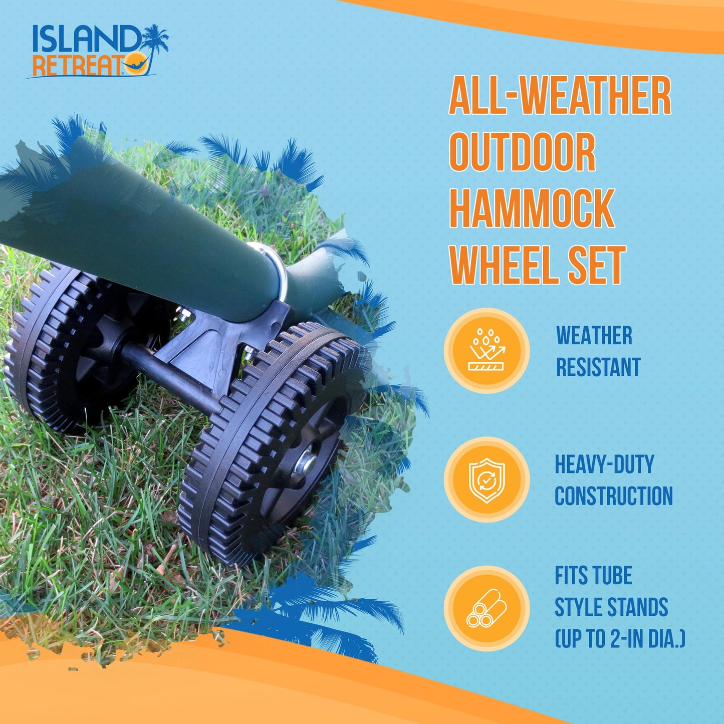 Island Umbrella All-Weather Outdoor Hammock Wheel Set – Universal 6-in Polypropylene Wheels – Fits Tube-Style Stands up to 2-in Dia., Powder-Coated Steel Bracket, Easy Assembly, Weather-Resistant