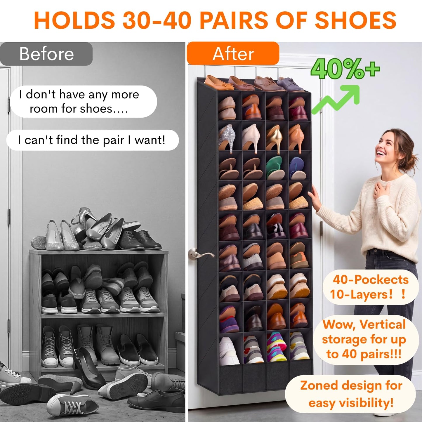 Ofiray-home Over the Door Shoe Organizer, 30-40 Pairs