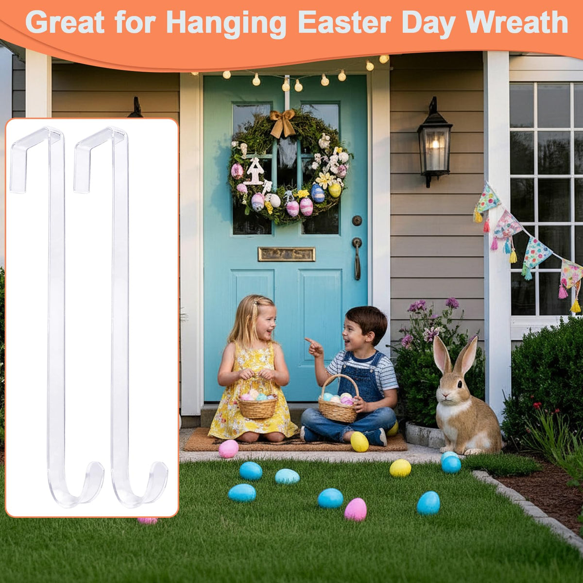 12" Clear Wreath Hangers for Front Door, 2 Pack Over Door Hooks Non-Scratch