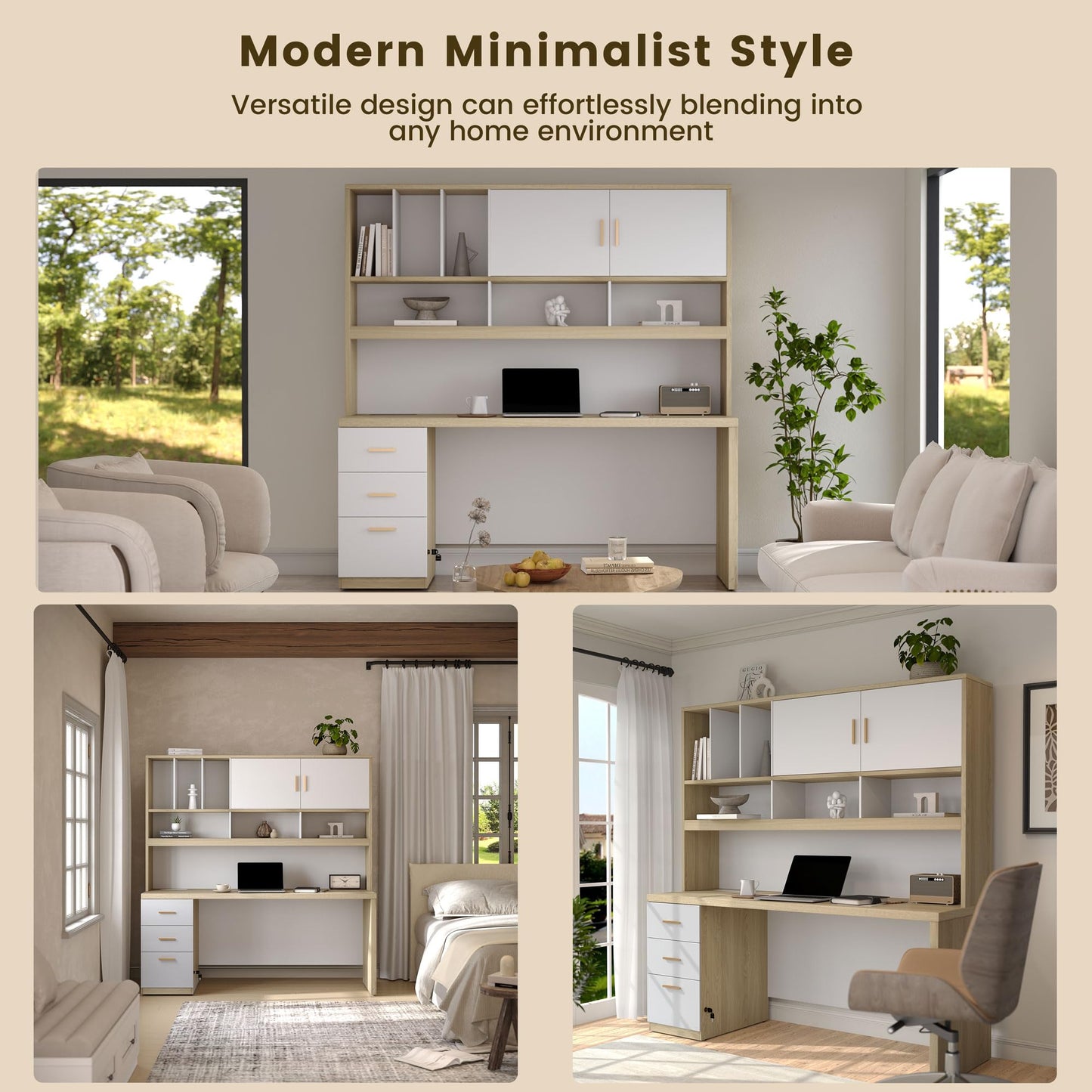 ModernMate 72.8" Computer Desk with Hutch and Drawers