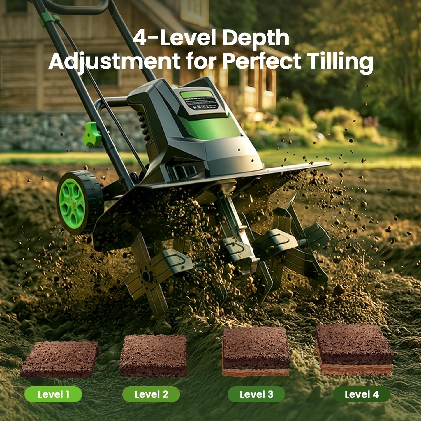 Electric Tiller for Gardening 15-Amp 1800W Rototiller, 18-Inch Width & 9-Inch Depth Garden Corded Cultivator with 24 Steel Tines & Safety Lock for Yard Lawn Soil Preparation