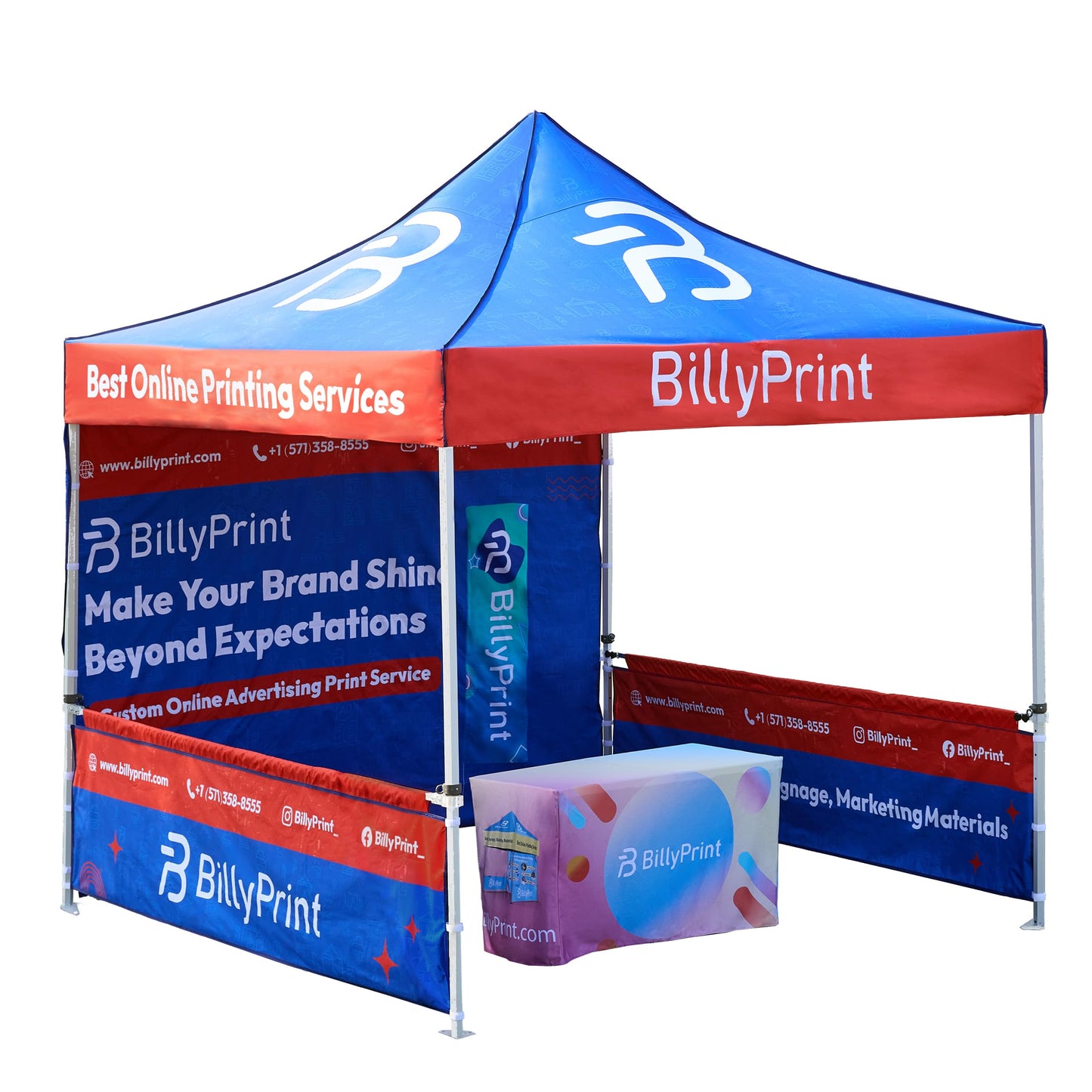 BillyPrint Custom Canopy Tent 10x10 with Logo, Personalized Pop Up Tent Packages for Trade Shows, Markets, Events, Quality Prints of Your Branding for Business Advertising with Optional Walls