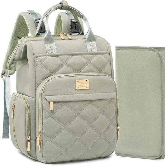 Weitars Diaper Bag Backpack Large Baby Diaper Bag with Changing Pad Green