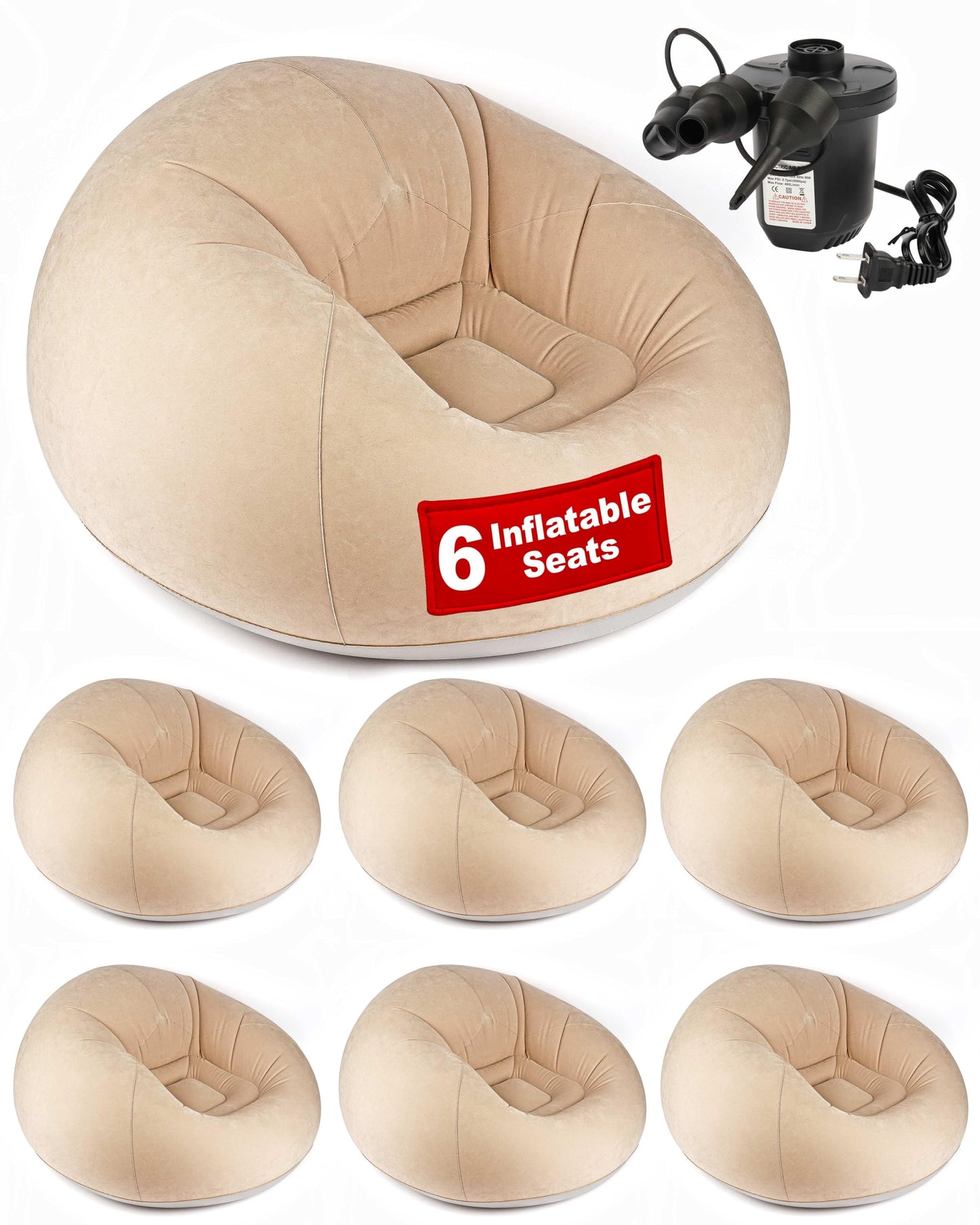 OLEEK Inflatable Bean Bag Chair with Electric air Pump 6PCS - Inflatable Chairs for Adults - Folding Outdoor Bean Bag Chair - Inflatable Chair for Kids - Blow up Chair - Classroom Bean Bags