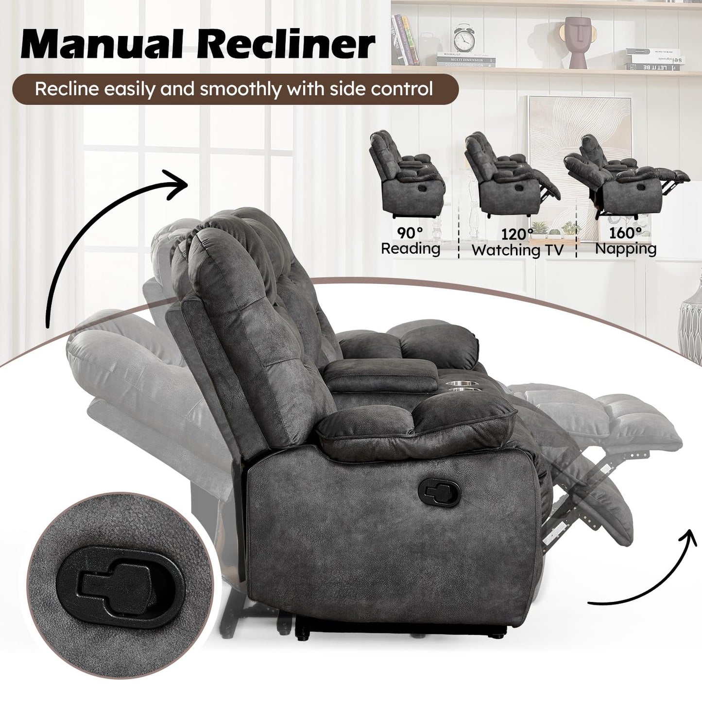 HAOMARKETS 3 Pieces Recliner Sofa Furniture Set, Include 2 Power Recliner Chairs with Message&Heat and a 3-Seater Reclining Couch for Living Room, Grey