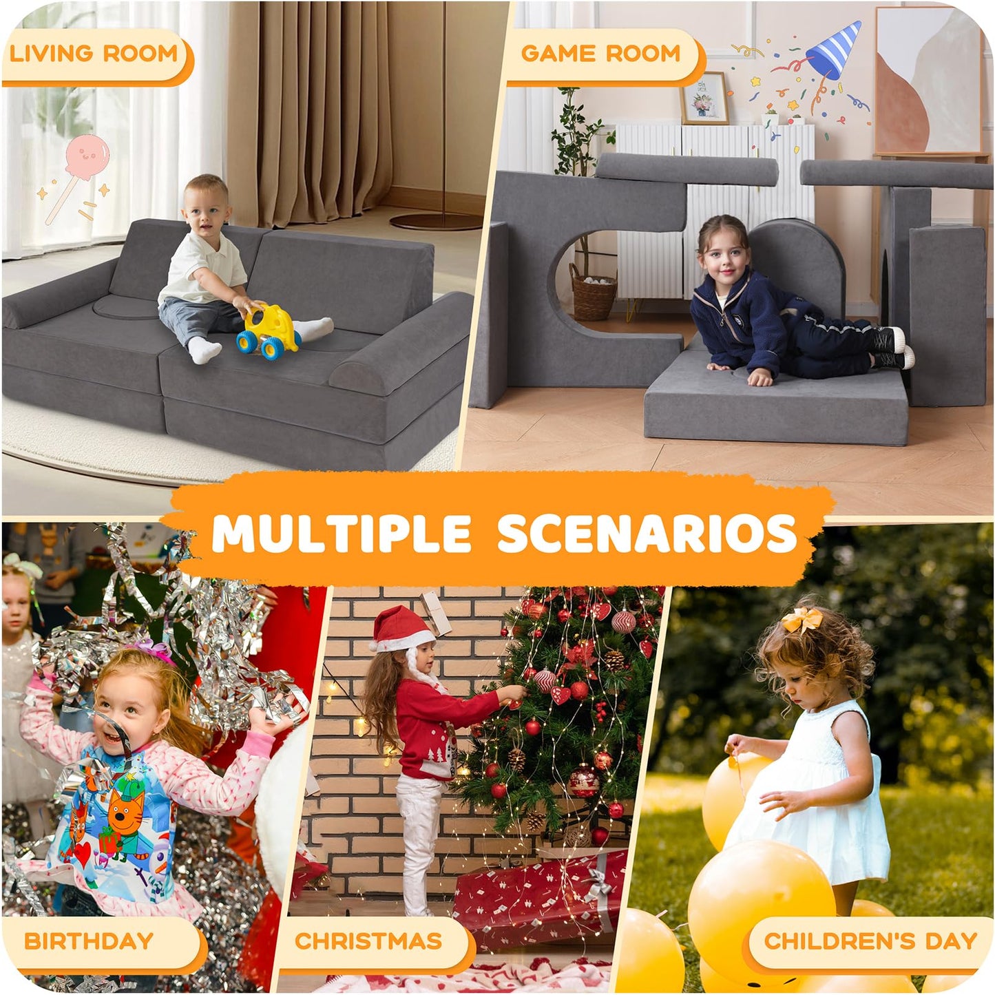 Winhomish 12-Piece Modular Kids Play Couch – Premium Soft Foam, Removable Cover, Comfortable & Safe Toddler Couch for Children 1-6 Years, Portable & Easy to Clean, Ideal for Living Room & Playroom