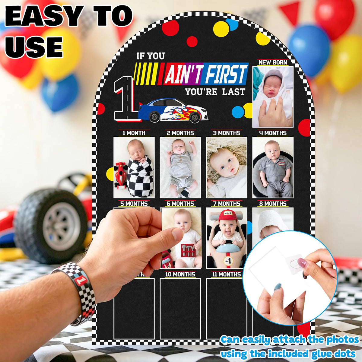 Z1juce Racing 1st My First Year Photo Frame Board for Baby Boys