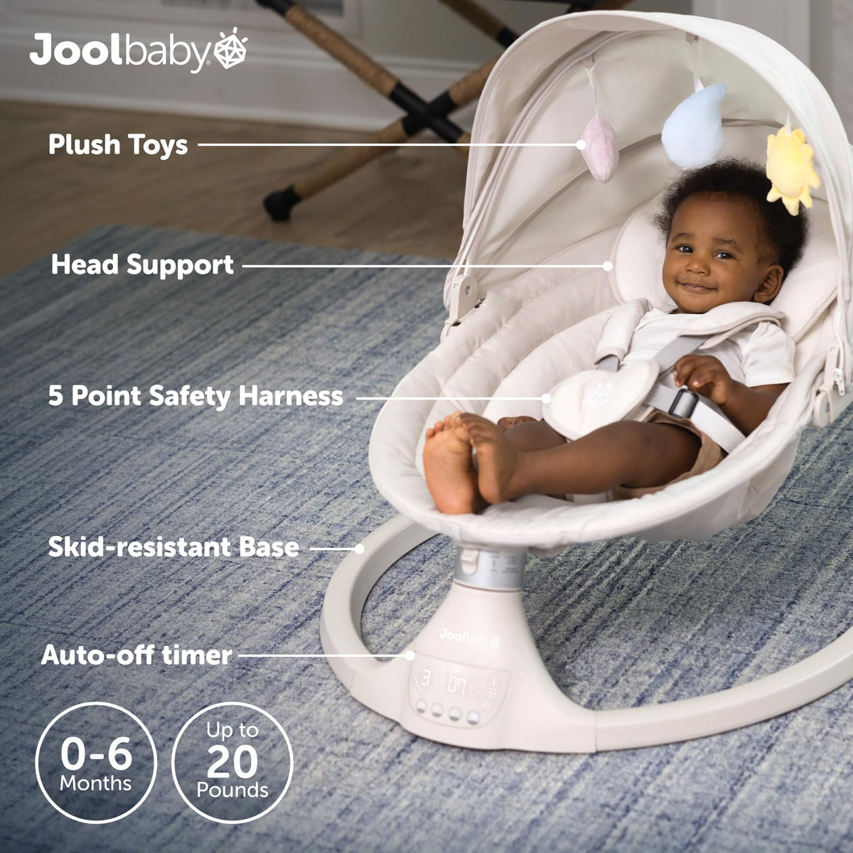 Jool Baby Nova Baby Swing for Infants – Bluetooth Music, Remote (Oatmeal)