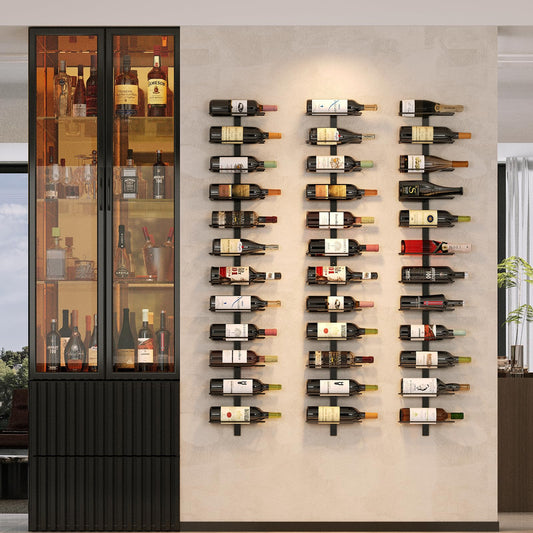 36 Bottle Wall Mounted Wine Rack, Modular Hanging Wine Rack for DIY Display, Detachable 3 Pack Wine Bottle Holder, Black Metal Storage Rack for Bar, Kitchen, Cellar, Restaurant