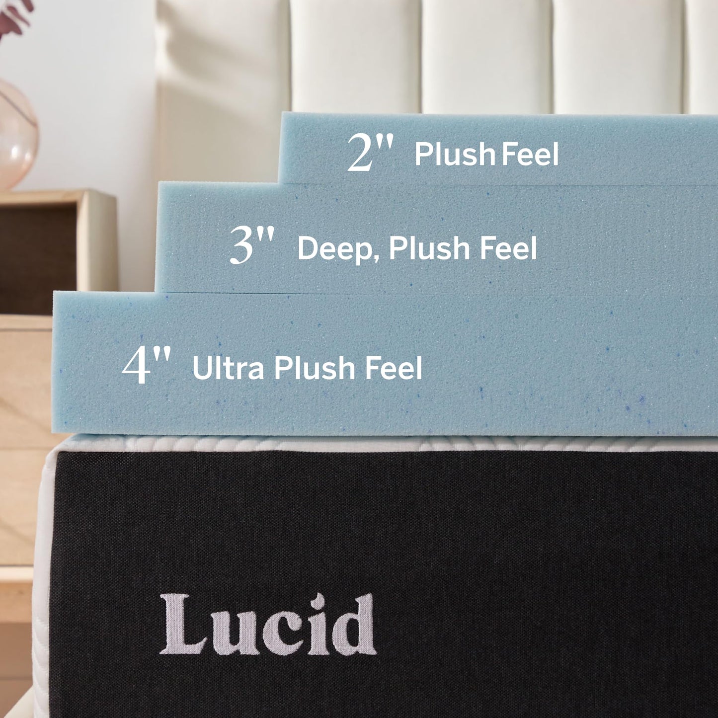 Lucid 3 Inch Memory Foam Mattress Topper, King Size – Cooling Gel Bed Topper – Preassure-Relieving Deep Plush Feel – Ventilated Breathable Design – CertiPur Certified - Dorm Room Essentials