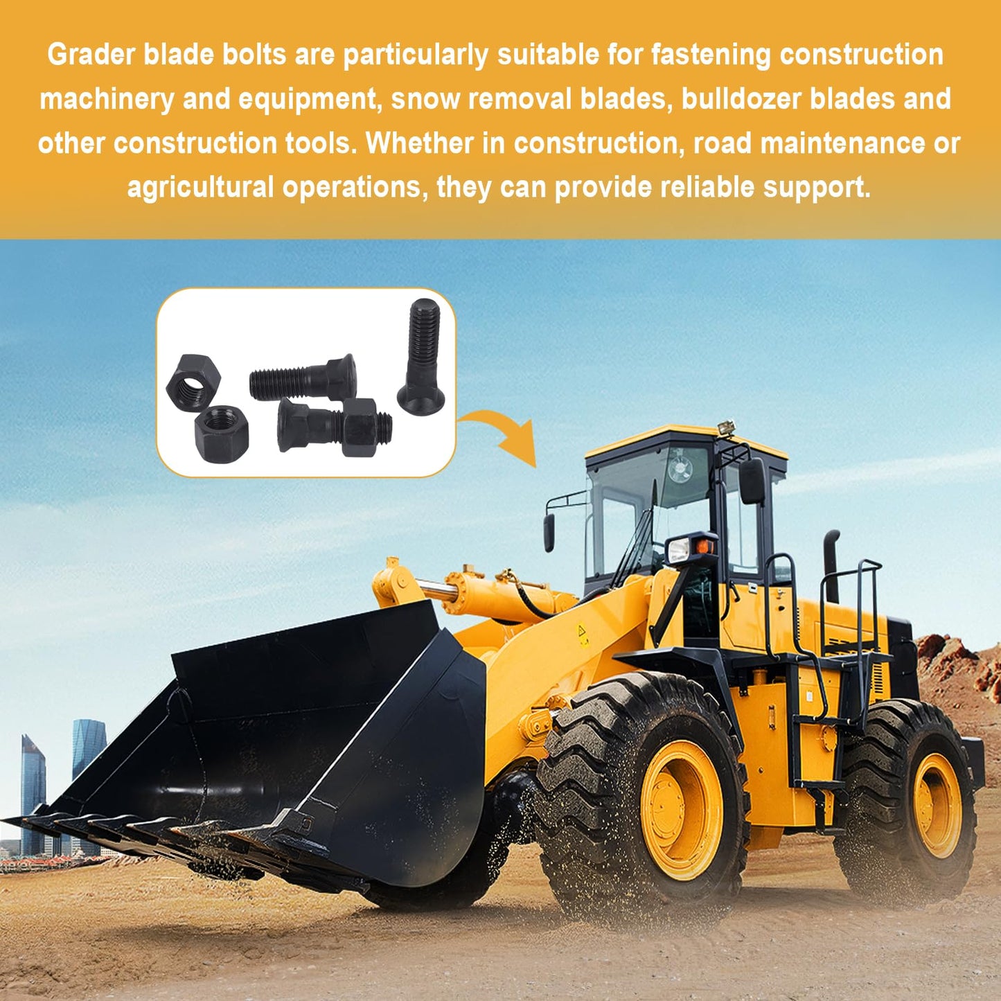 8Pcs 5/8 Cutting Edge Bolts, Bucket Cutting Edge Bolts, Grader Blade Bolt 5/8"-11 x 2-1/4" for Snow Plow Construction Machinery