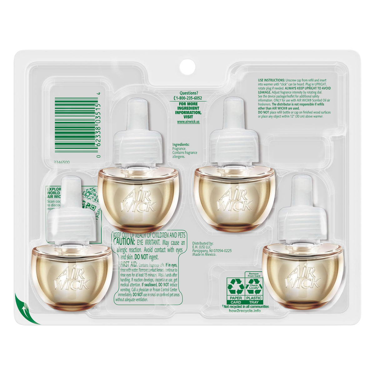 Air Wick Plug in Scented Oil Refill, 4ct,Whipped Hazelnut Latte, Air Freshener, Essential Oils