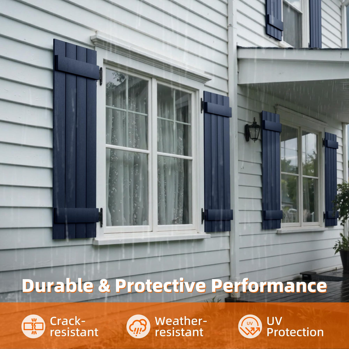 Ortus Collective Exterior Window Shutters - Weather-Resistant Polypropylene, Easy DIY Install - Board and Batten Shutters for Windows Outside, Vinyl, Brick, 14.5"W*55" H, Blue