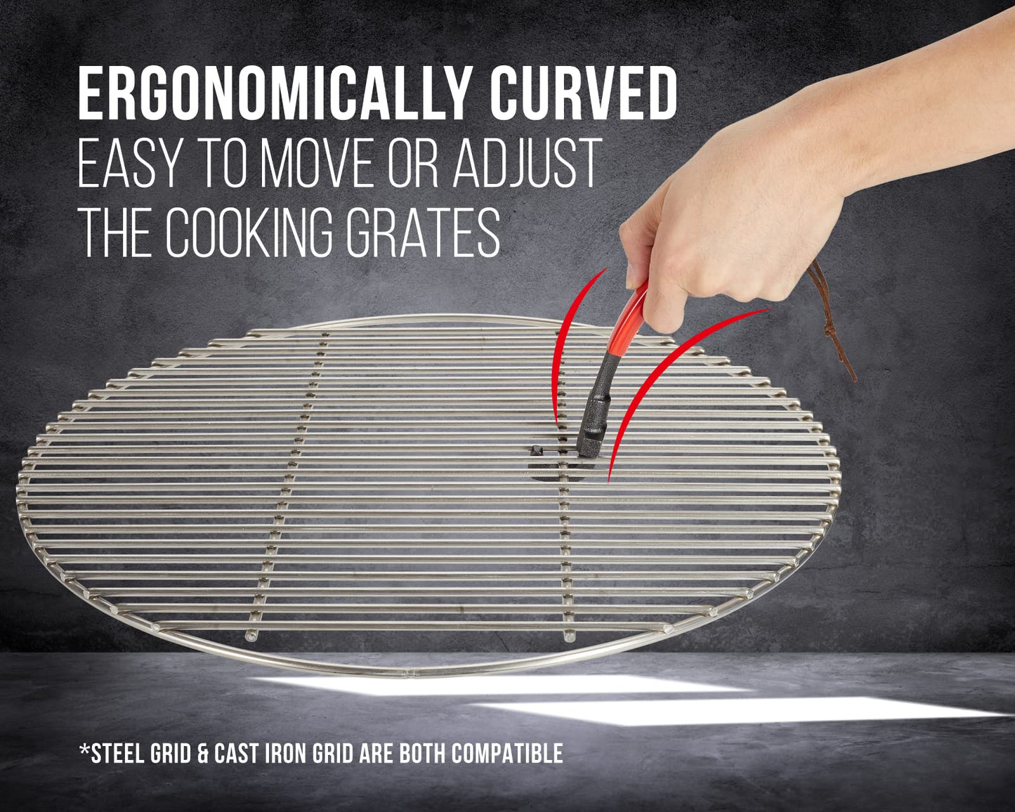 GriAddict Universal Grill Grate Lifter Tool - Hot Surfaces Handling Cooking Grid Lifter Gripper with Non-Slip and Anti-scalding Coating Handle fits Most Heavy-Duty Cast Iron and Stainless Grates
