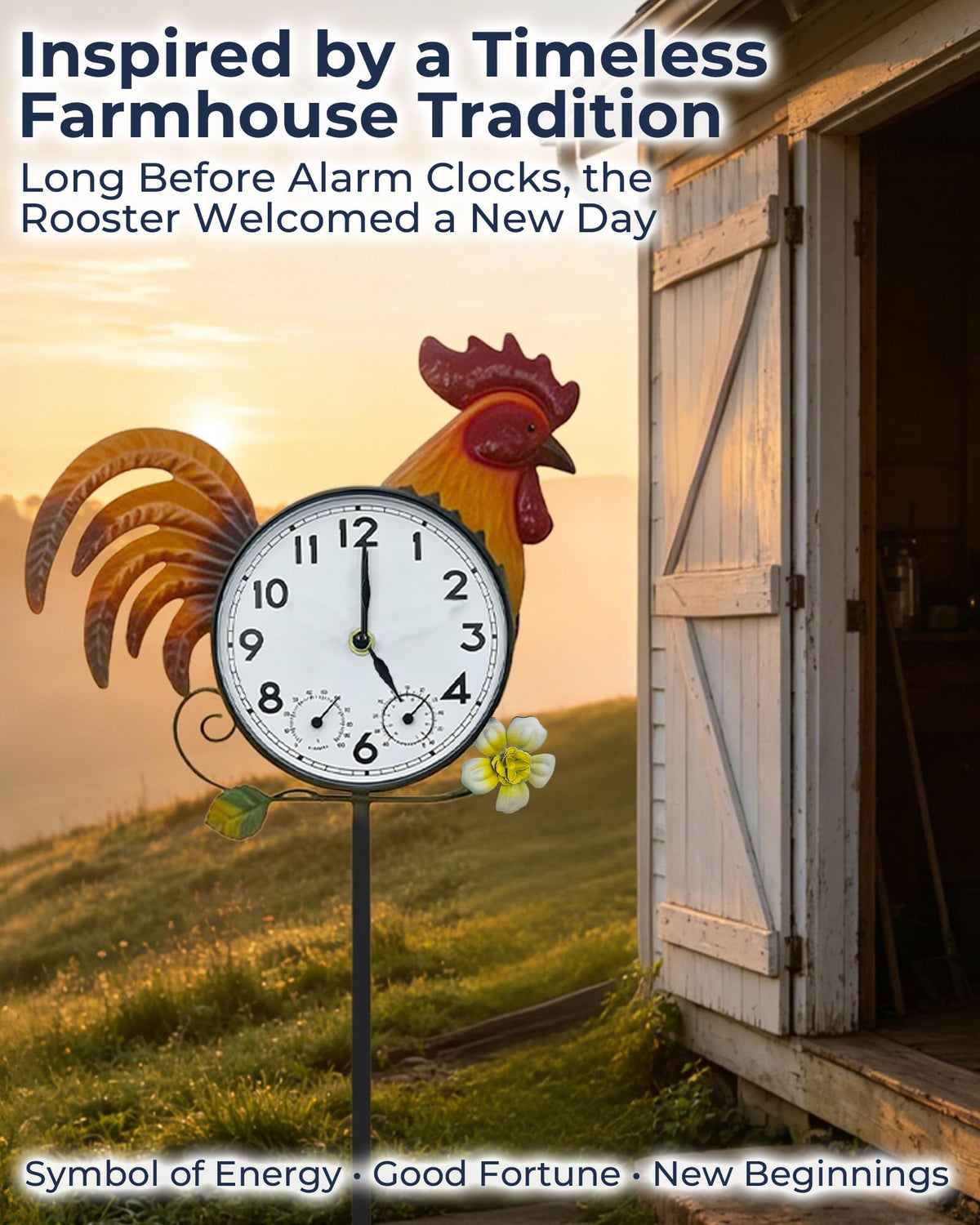 Verdosphire Rooster Outdoor Clock with Thermometer & Hygrometer