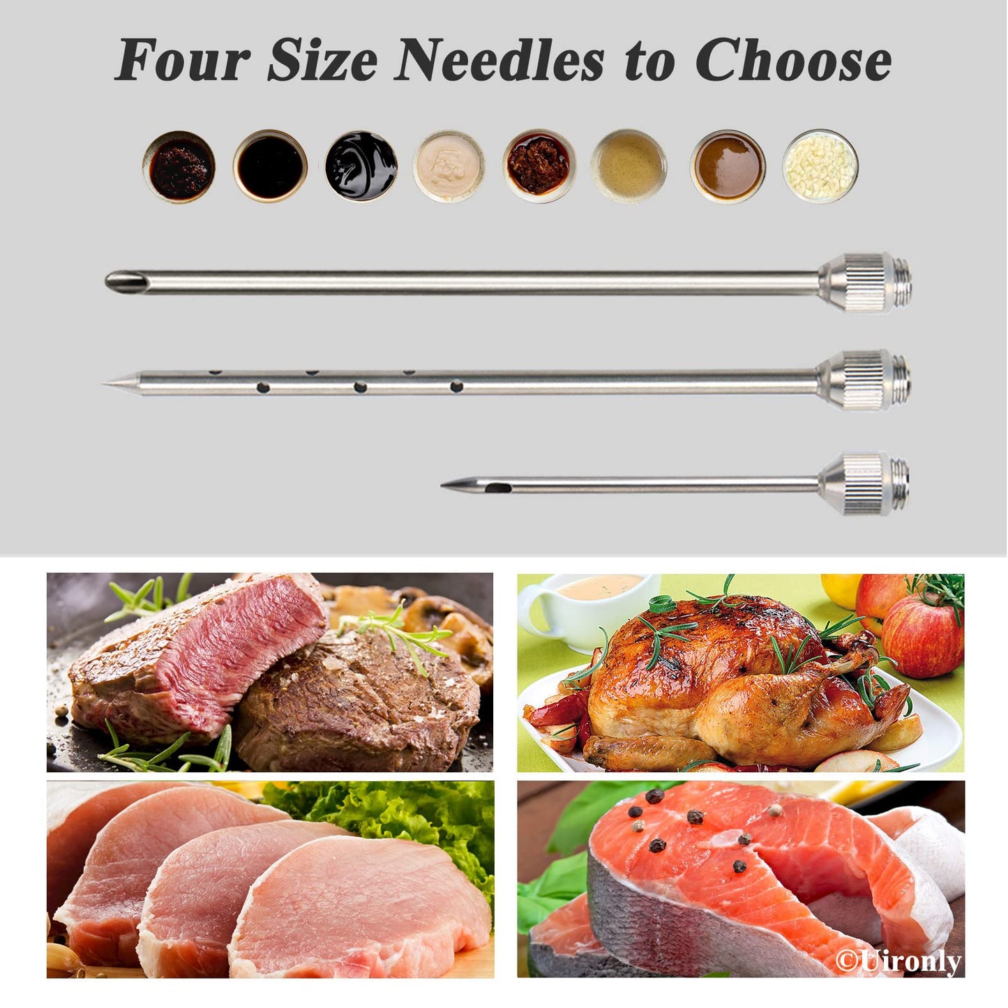 Uironly Meat Injector,Turkey Seasoning Injection Kit with 3 Professional Marinade Injector Needles for Grill Smoker BBQ Brisket; Include User Manual, E-Book - Storage Case