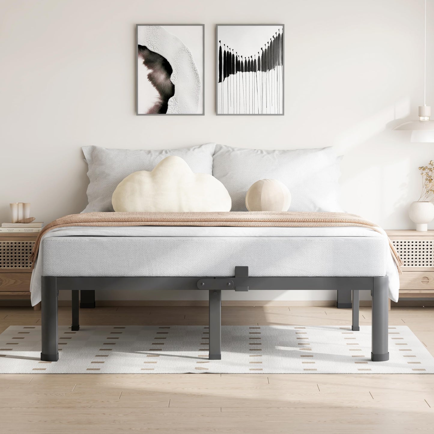 VIPSHOW 7 Inch King Size Bed Frame, 3500Lbs Heavy Duty Metal Platform with Round Corner Legs Mattress Slide Stopper, Steel Slat Support No Box Spring Needed, Noise Free, Non-Slip, Easy Assembly