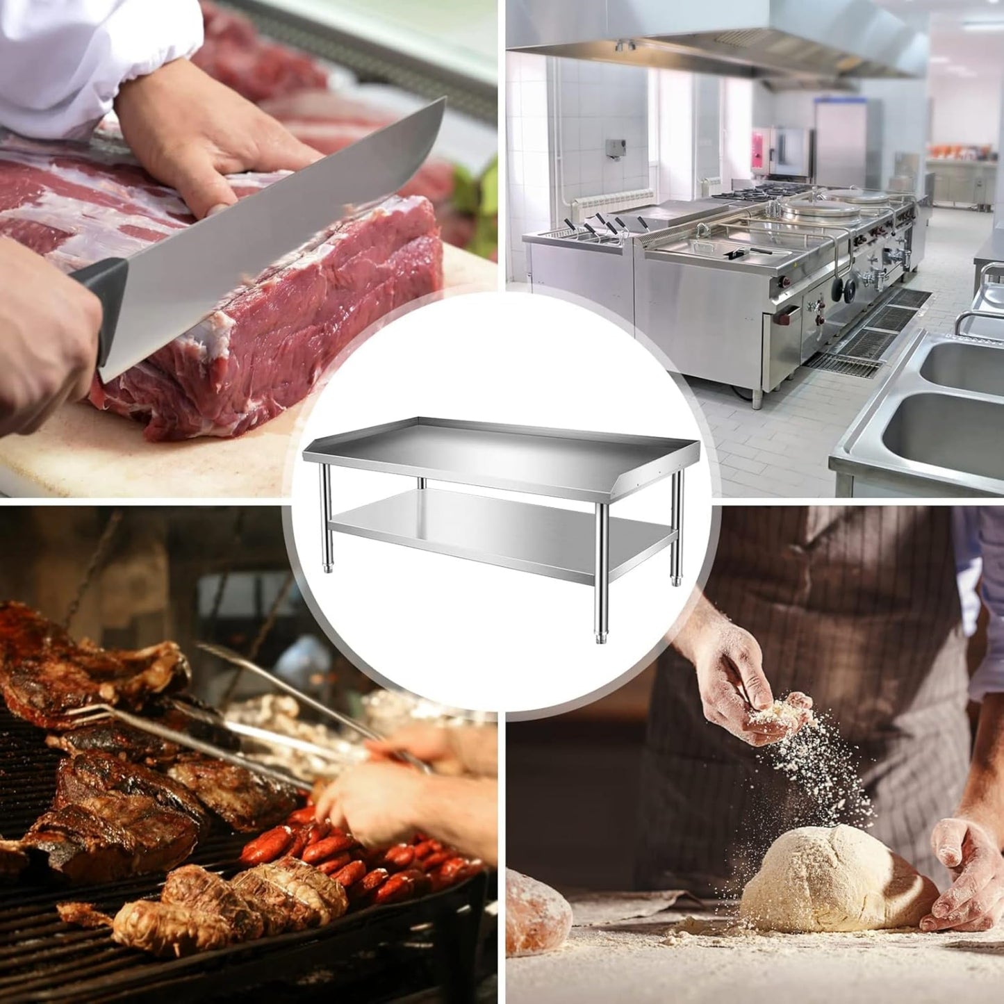 Equipment Grill Stand Table 60 x 30 inch, Heavy Duty Stainless Steel Griddle Stand Table with Undershelf, Equipment Stand for Kitchen, Bar, Restaurant, Home and Hotel