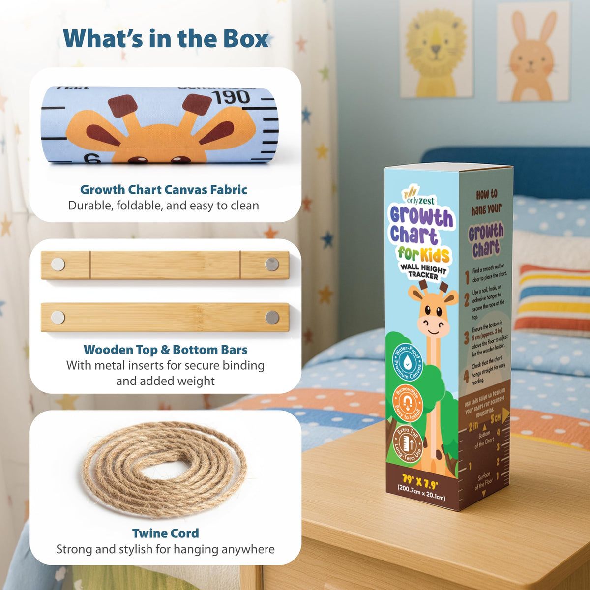 Only Zest Wall Growth Chart for Kids - Wrinkle-Free Canvas Height Ruler