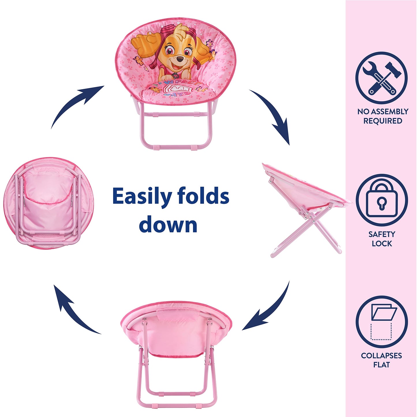 Paw Patrol Skye Toddler 19” Folding Saucer™ Chair with Pink Metal Frame, Ages 3+