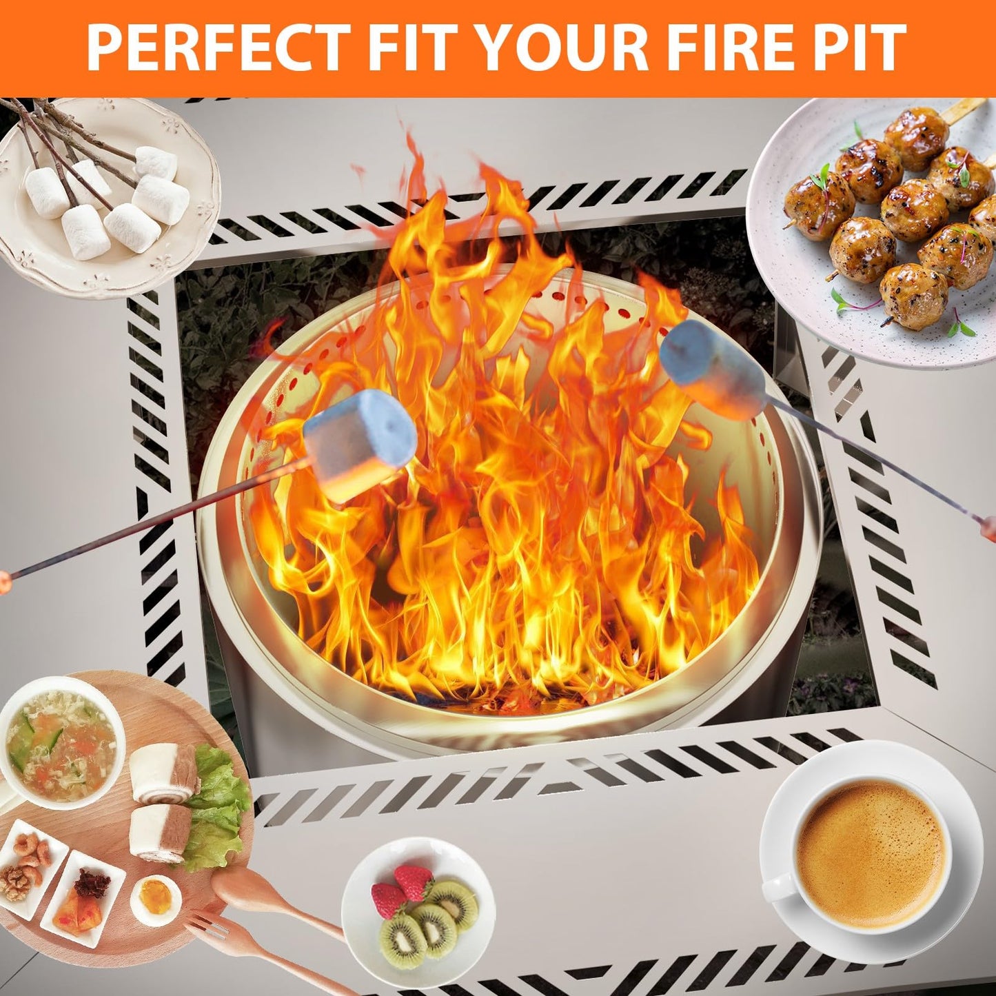 Uniflasy Fire Pit Surround Table for Solo Stove Yukon– Adjustable 41"/48" Stainless Steel Tabletop with Safety Barrier, Fits Yukon, Bonfire, Ranger, Tiki, Outdoor Table for Smokeless Fire Pit