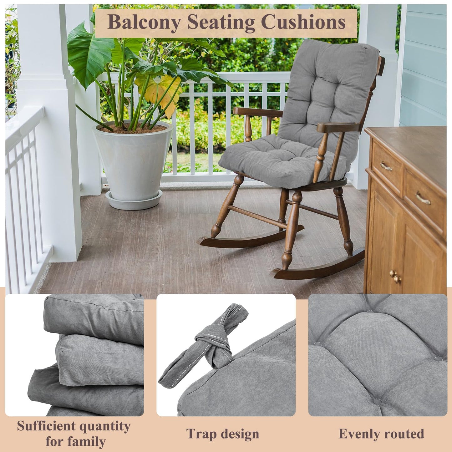 Juexica 4 Sets Outdoor Patio Chair Cushions Seat High Back Tufted Pillow Replacement Rocking Chair Cushions Pads for Patio Summer Seasonal Indoor Home Office(17 x 17 Inch,Gray)