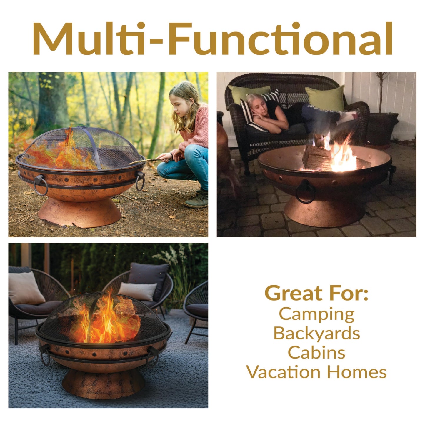 Sunnydaze 30-Inch Royal Cauldron Outdoor Patio Fire Pit, Copper Finish