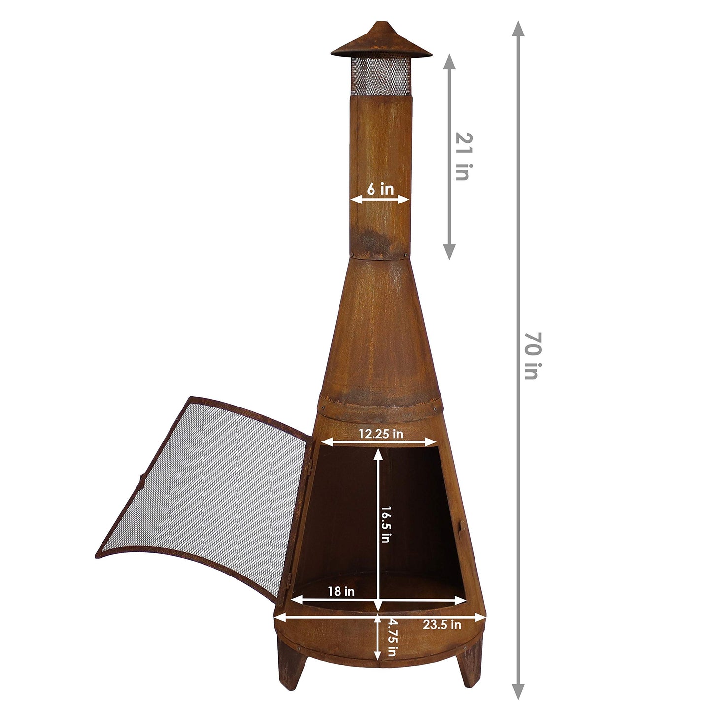 Sunnydaze 70" Metal Chiminea Outdoor Fireplace - Wood Burning Outdoor Chimney Fireplace for Backyard - Large Steel Patio Fire Pit - Rustic