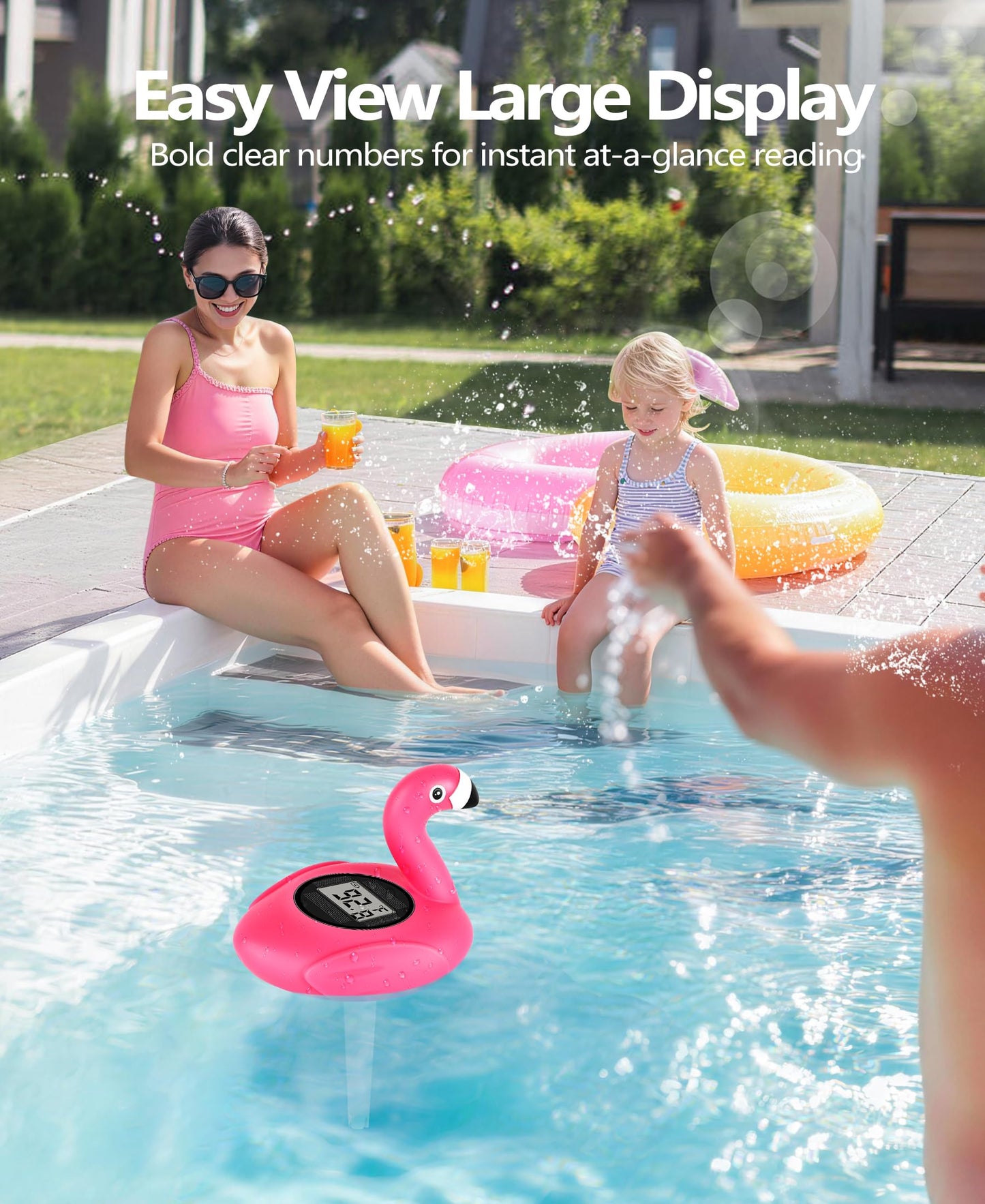 PoolLeader 2026 Flamingo Pool Thermometer Solar-Powered | Auto Backlight for Easy Night Read | Pool Temperature Thermometer with Rope | Floating Pools Temperature Gauge for Hot tub- All Round Year Use
