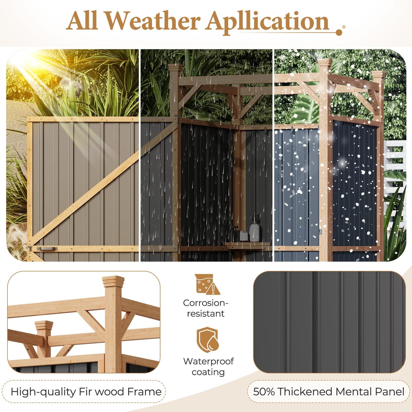 EROMMY Outdoor Shower Enclosure with Lockable Door, Weatherproof Outdoor Shower Stall with Metal Panels, Hooks & Shelves - Perfect for Pool Wash Station, Backyard & Beach Rinse Area Small Version