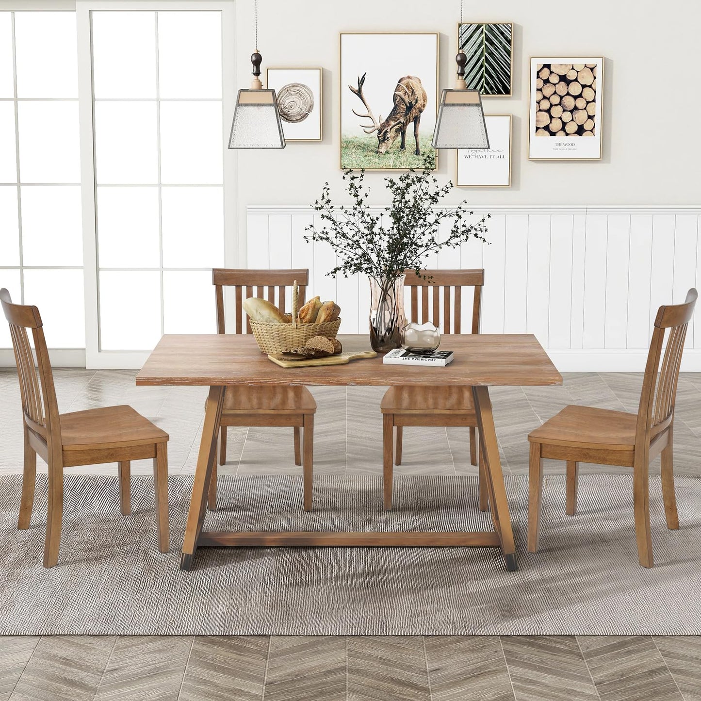 COLAMY Wooden Dining Room Chairs Set of 6, Spindle High Back Windsor Kitchen Side Chair, Farmhouse Dining Chairs for Kitchen, Dining Room, Light Brown