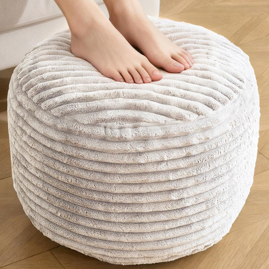 INSPIRE CRAFTER Round Pouf Ottoman,Corduroy Foot Rest,Beige,20x15 in