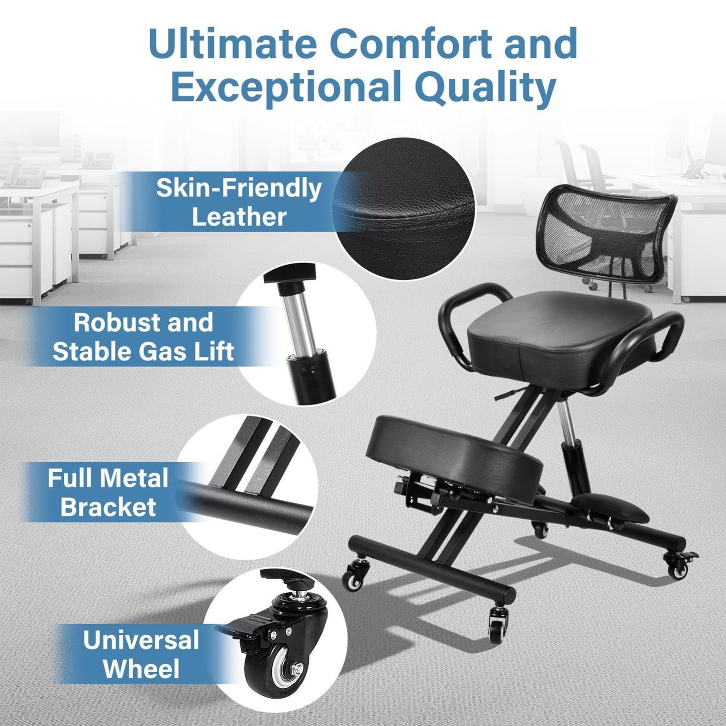 Ergonomic Kneeling Chair Adjustable Backrest Footrest Office Posture Stool