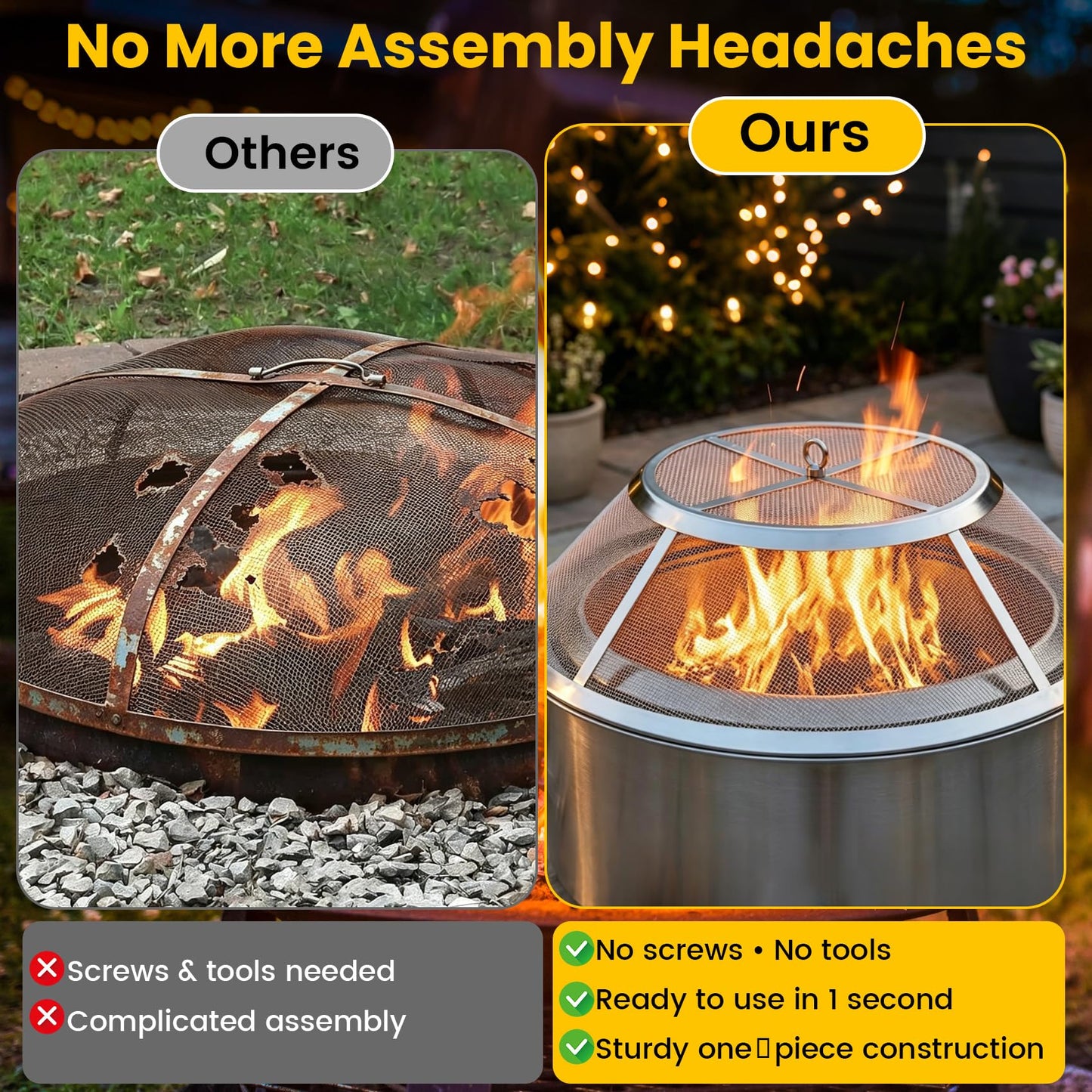 One-Piece Fire Pit Spark Screen for Solo Stove Bonfire, 19.5 Inch No-Install 304 Stainless Steel Solo Stove Spark Screen, Fire Pit Spark Screens with Handle for Backyard, Patio, Camping, RV and Beach