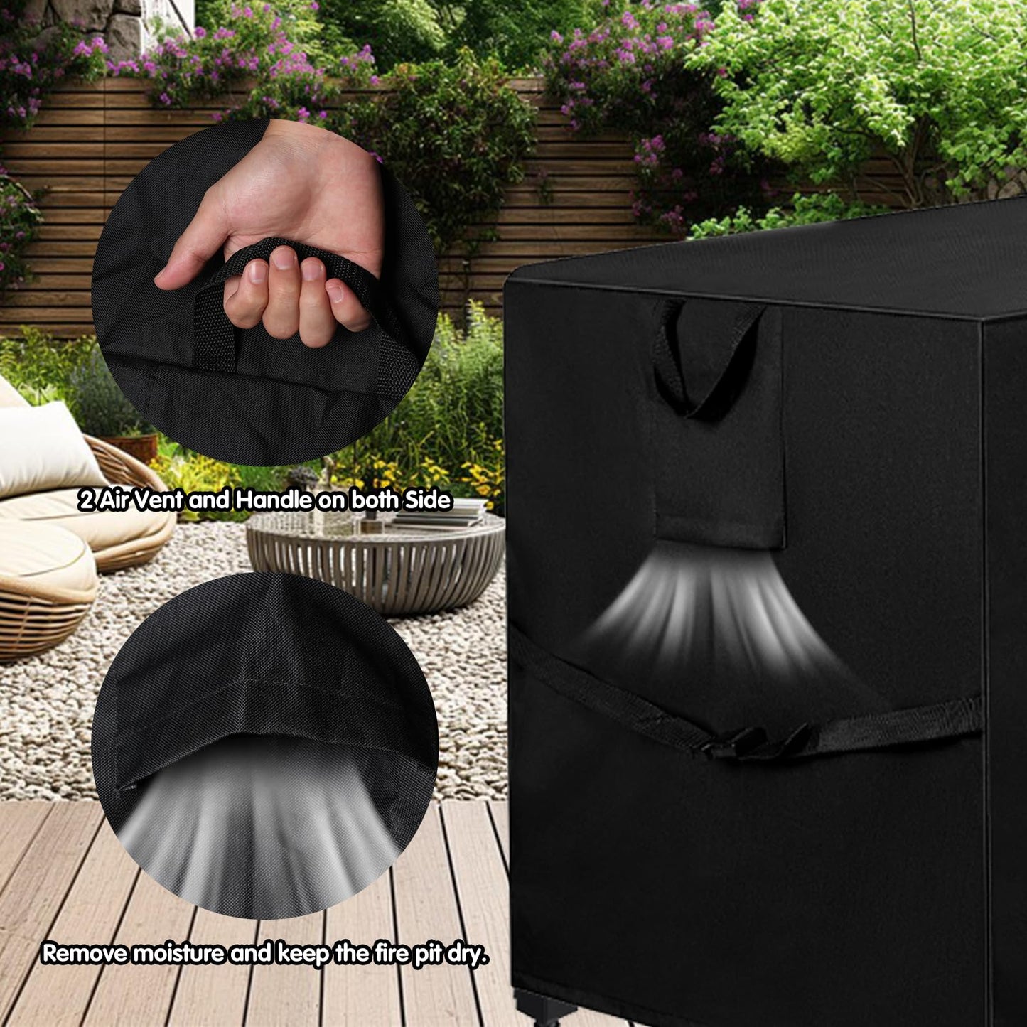 48 Inch Fire Pit Cover Rectangular 600D Heavy Duty Oxford Fire Table Cover