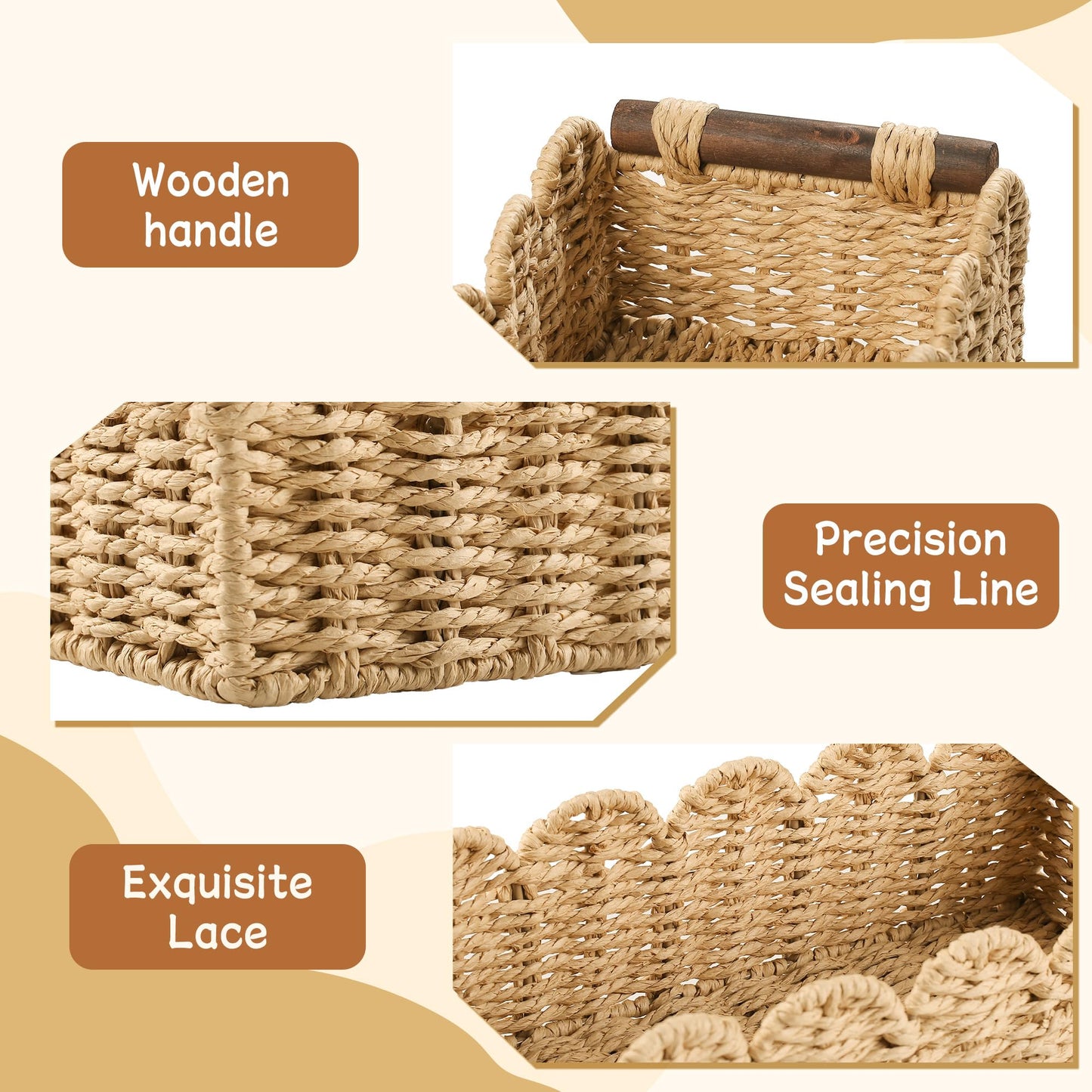 Toilet Paper Storage Basket Bathroom Counter Organizer Wicker Baskets for Organizing Cute Basket for Apartment Bedroom Nursery Room Kitchen Bathroom Decor -Beige