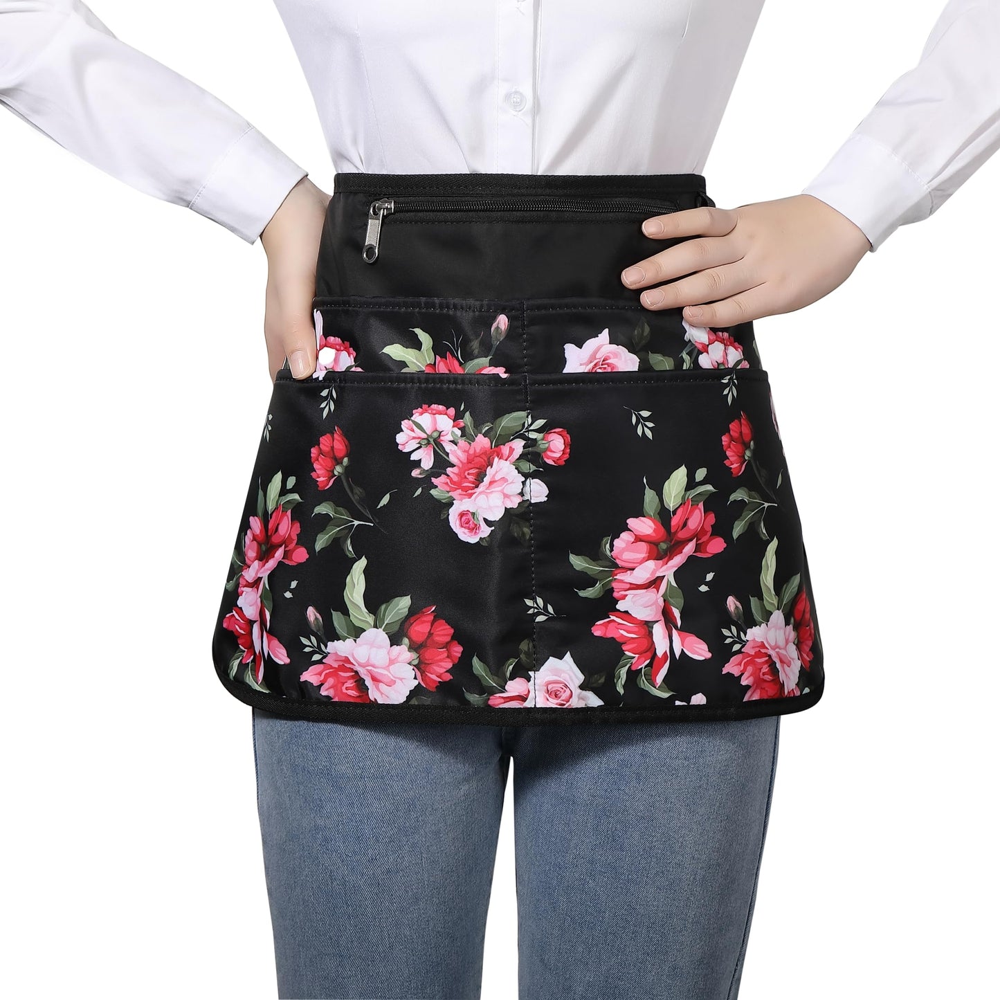 Bafelia Garden Apron for Women with 6 Pockets,Half Florist Apron (Peony)